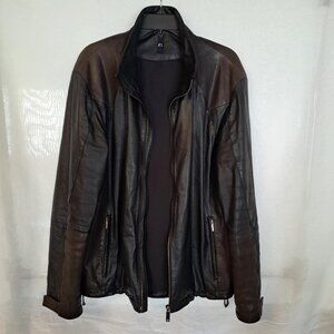 ERMENEGILDO ZEGNA SPORT PELLE LEATHER COAT SIZE LARGE BLACK BROWN MADE IN TURKEY